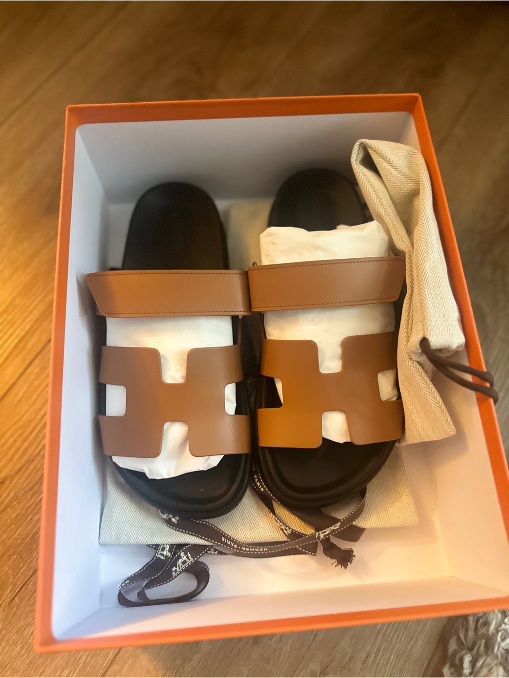 Authentic Hermes Chypre Tan Leather Slide Sandals - Picture 4 of 10